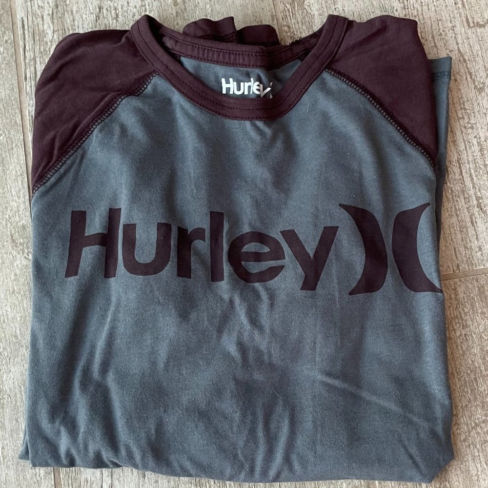 Hurley Long Sleeve Maroon/Grey Two-Toned Shirt - Size S
